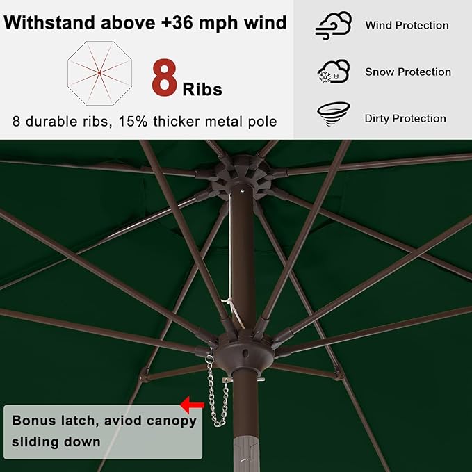 ABCCANOPY 9FT Outdoor Patio Umbrella, 8 Ribs Table Umbrella w/Crank for Easy Set Up, Suitable for Garden, Lawn, Deck & Backyard (Forest Green)