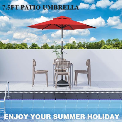 7.5FT Patio Umbrella Table Market Umbrella w/Tilt and Crank Heavy-Duty Round Outdoor Umbrellas for Garden, Deck, Backyard, Pool and Beach, Red