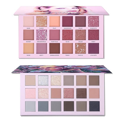 2Pcs Florescence + Aromas Eyeshadow Palette Makeup Set, Matte Shimmer Glitter Pressed Pearl All Highly Pigmented Blending Powder, Natural Velvet Texture Eye Shadow Kit
