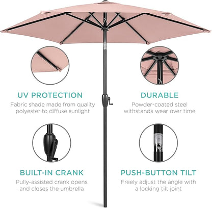 Best Choice Products 7.5ft Heavy-Duty Round Outdoor Market Table Patio Umbrella w/Steel Pole, Push Button Tilt, Easy Crank Lift - Rose Quartz
