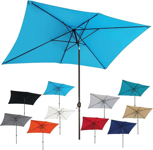 Blissun Rectangular Patio Umbrella, Table Market Umbrella with Tilt and Crank, Outdoor Umbrella for Garden, Deck, Backyard, Pool and Beach