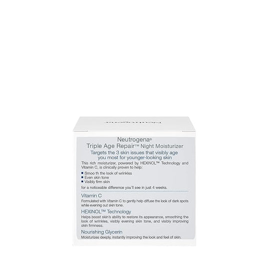 Neutrogena Triple Age Repair Anti-Aging Night Cream Facial Moisturizer, Tone-Evening Dark Spot Remover & Firming Anti-Wrinkle Nighttime Face & Neck Cream, Vitamin C & Glycerin, 1.7 oz