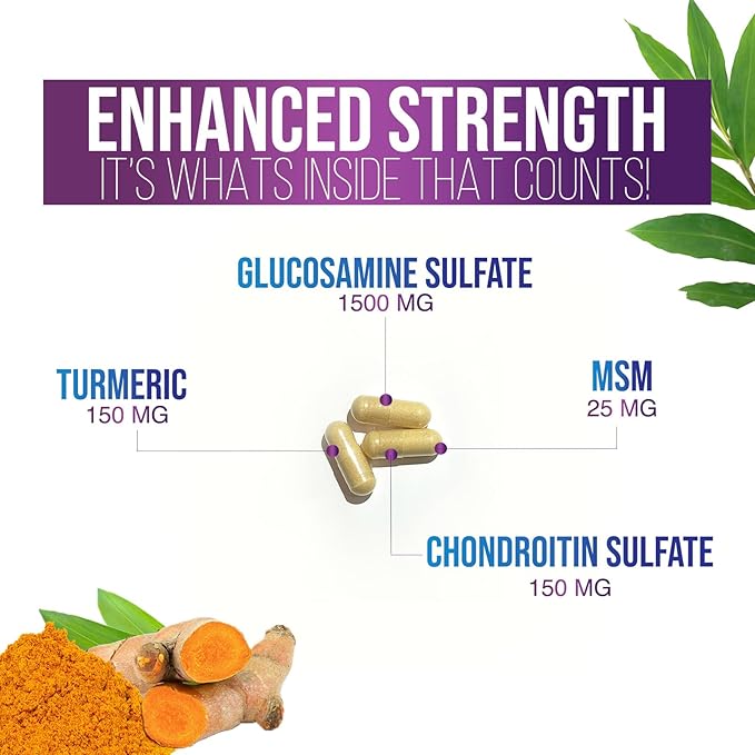 Glucosamine Chondroitin MSM Complex - 2100mg Joint Support Supplement with Turmeric & Boswellia - Quercetin for Joints, Bones, Knees & Mobility - Triple Strength Glucosamine Sulfate - 60 Capsules