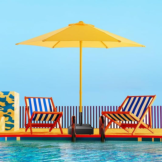 7.5ft Outdoor 1S Push-Up Patio Umbrella - Market Table Pool Deck Umbrella UPF50+ UV Protection with 6 Sturdy Ribs for Balcony, Garden, Lawn, Backyard (Light Yellow)