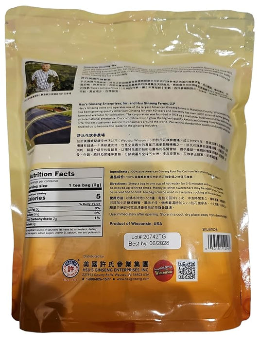 Hsu's Root To Health American Ginseng Tea - 2g x 80 Tea bags - Made In The USA