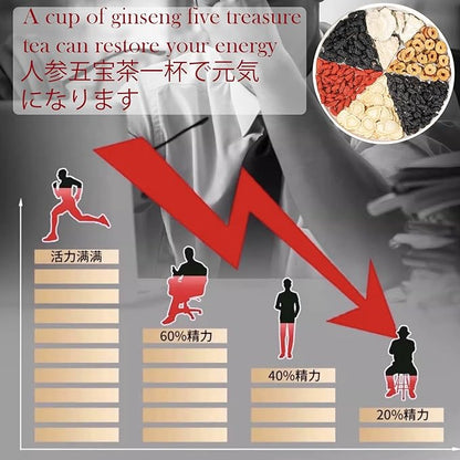 Lingyunxi Ginseng Five Treasures Kidney Tea 300g/10.6oz Ginseng Tea Wubao Traditional Chinese Herbal Formula for Natural Cleanse Women & Men (2Pack/30 Bags)