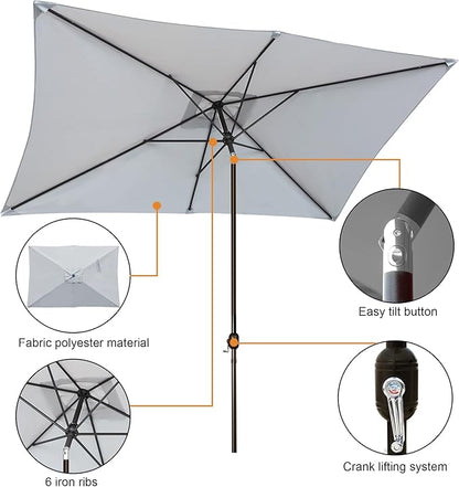 Blissun Rectangular Patio Umbrella, Table Market Umbrella with Tilt and Crank, Outdoor Umbrella for Garden, Deck, Backyard, Pool and Beach