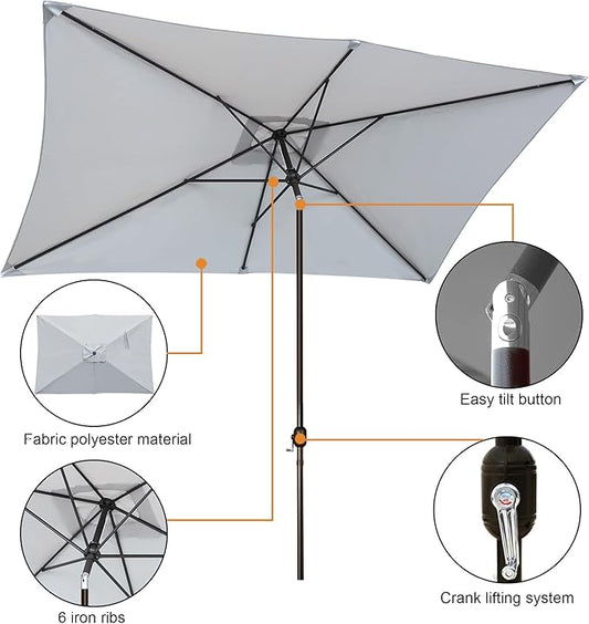 Blissun Rectangular Patio Umbrella, Table Market Umbrella with Tilt and Crank, Outdoor Umbrella for Garden, Deck, Backyard, Pool and Beach
