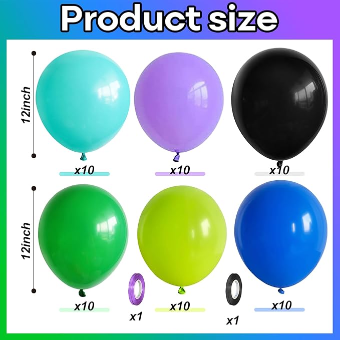 Black and Green Balloons, 60PCS Teal Blue Green Purple Video Game Balloons, Black Purple Blue Balloon for Man Video Game Baby Shower Birthday Monsters Theme Boys Game Night Party Decorations Supplies
