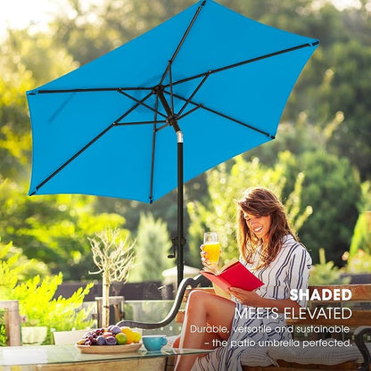 wikiwiki 7.5 FT Patio Umbrellas Outdoor Table Market Umbrella with Push Button Tilt/Crank, 6 Sturdy Ribs, Fade Resistant Waterproof POLYESTER DTY Canopy for Garden, Lawn, Backyard & Pool, Royal Blue