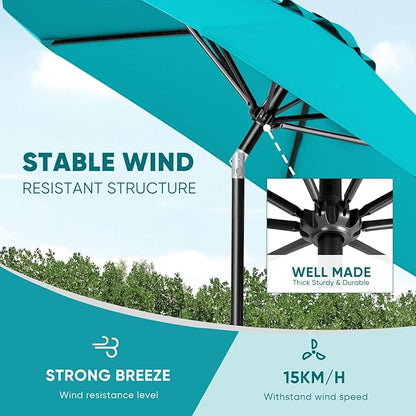 Tempera Patio Market Outdoor Table Umbrella with Push Button Tilt and Crank,Large Sun Umbrella with Sturdy Pole&Fade resistant canopy,Easy to set