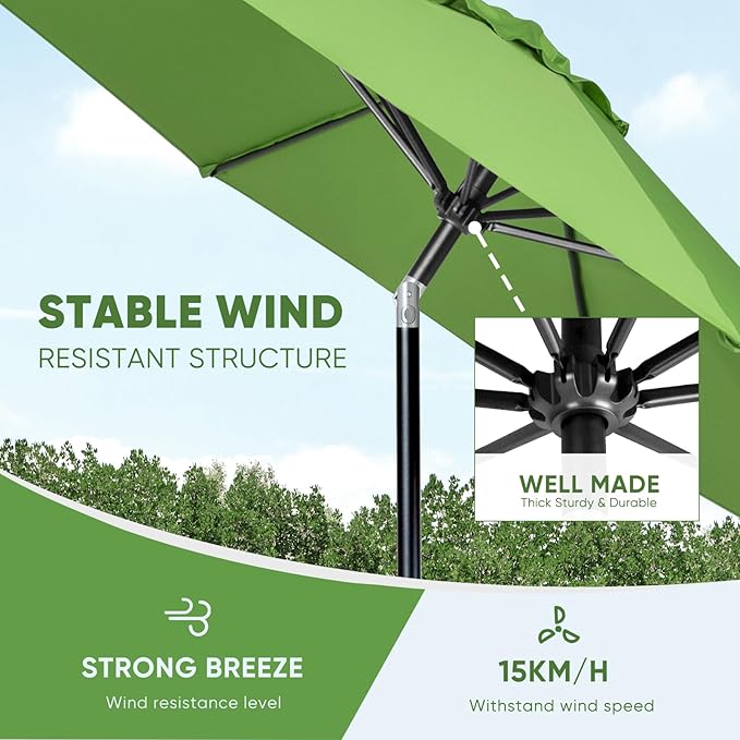 Tempera Patio Market Outdoor Table Umbrella with Push Button Tilt and Crank,Large Sun Umbrella with Sturdy Pole&Fade resistant canopy,Easy to set