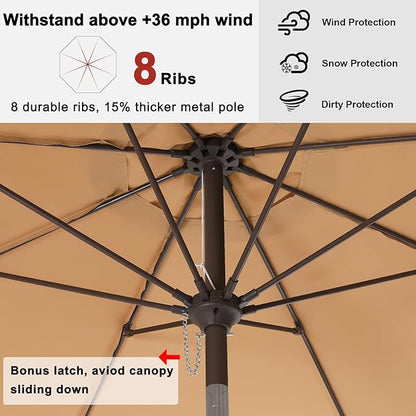 ABCCANOPY Patio Umbrella 11ft, Outdoor Table Umbrella with Push Button Tilt and Crank, 8 Ribs Umbrella for Patio Pool Garden Deck (Khaki)