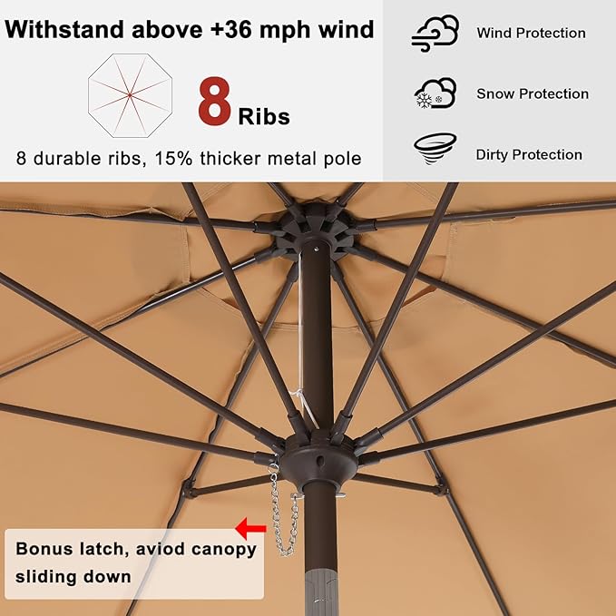 ABCCANOPY 10FT Patio Umbrella, Waterproof Table Umbrella with Push Button Tilt and Crank, 8 Ribs UV Protection Pool Umbrella for Garden, Lawn, Deck & Backyard (Khaki)