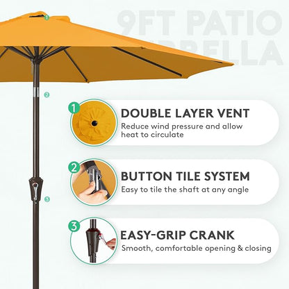 JEAREY 9FT Outdoor Patio Umbrella Outdoor Table Umbrella with Push Button Tilt and Crank, Market Umbrella 8 Sturdy Ribs UV Protection Waterproof for Garden, Deck, Backyard, Pool (Deep Orange)