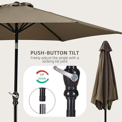 9FT Outdoor Patio Umbrella with Push Button Tilt and Crank, Beach Umbrella for Sun Shades, Market Umbrella with 6 Sturdy Metal Ribs, UV Resistant Waterproof for Garden, Backyard, Deck, Pool