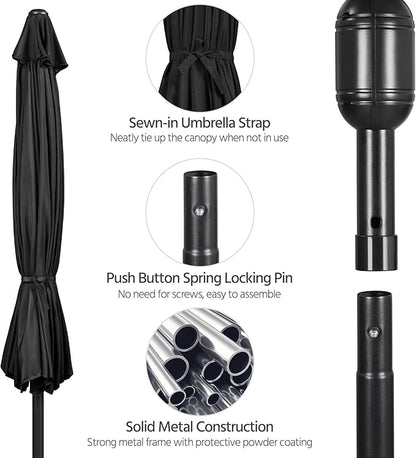 Yaheetech Patio Umbrella, 11FT Outdoor Table Market Umbrella with Push Button Tilt and Crank, Yard Umbrella with 8 Sturdy Ribs for Garden, Deck, Backyard, Pool, Black