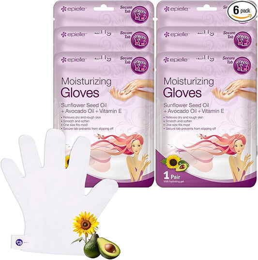 Epielle Moisturizing Hand Masks, 6 Pairs Gloves for Dry Hands, Relieve and Soften Skin with Sunflower Seed Oil + Avocado Oil + Vitamin E, Korean Skin Care, Spa Gifts for Women