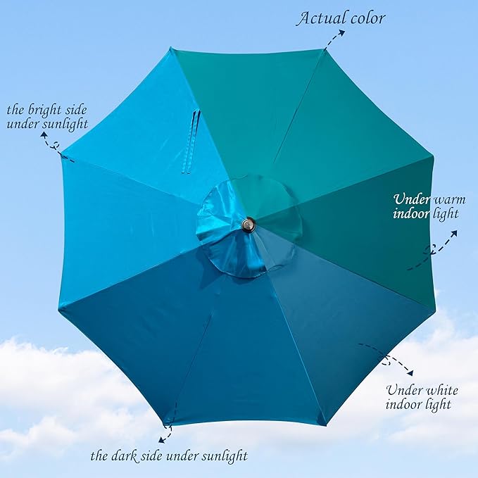 Blissun 9' Outdoor Patio Umbrella, Outdoor Table Umbrella, Yard Umbrella, Market Umbrella with 8 Sturdy Ribs, Push Button Tilt and Crank