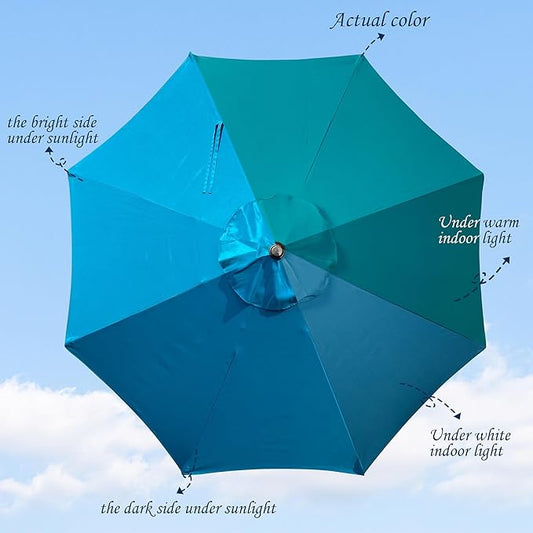 Blissun 9' Outdoor Patio Umbrella, Outdoor Table Umbrella, Yard Umbrella, Market Umbrella with 8 Sturdy Ribs, Push Button Tilt and Crank