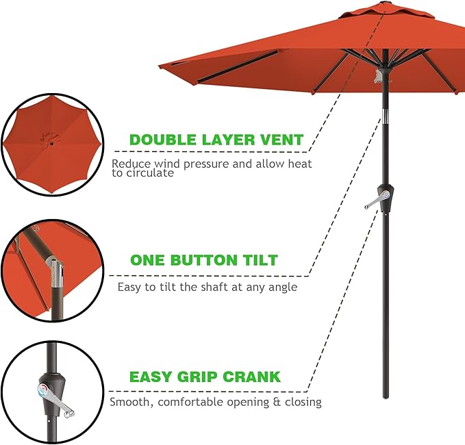9 FT Patio Umbrella for Outdoor, Outdoor Umbrella with Push Button Tilt and Crank, Outdoor Patio Umbrellas with 8 Sturdy Ribs for Market, Garden, Deck, Backyard, Pool (Orange)