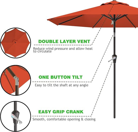 9 FT Patio Umbrella for Outdoor, Outdoor Umbrella with Push Button Tilt and Crank, Outdoor Patio Umbrellas with 8 Sturdy Ribs for Market, Garden, Deck, Backyard, Pool (Orange)