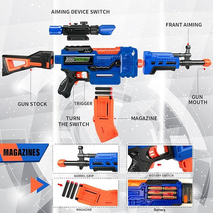 Bigpower Electric Kids Toy Sniper Rifle with Scope Tactical Vest Kit,4 in 1 Automatic Kids Sniper Rifle Toy Guns for Boys 8-12,Rifle Dart Guns for Adults，Toy Guns with Removable Magazines（2 Pieces