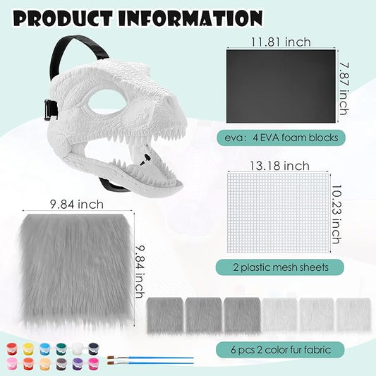 13 Pcs DIY Dino Mask Kit Hard Plastic Dinosaur Mask Furry Therian Dino Costume Kit Animal Dinosaur Party Costume