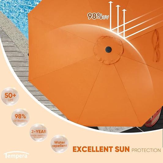 Tempera Patio Market Outdoor Table Umbrella with Push Button Tilt and Crank,Large Sun Umbrella with Sturdy Pole&Fade resistant canopy,Easy to set