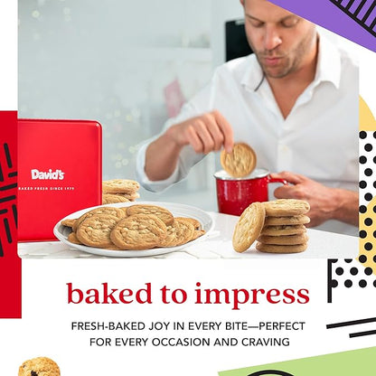 David’s Cookies Fresh Baked Macadamia Nut Cookies Gift Basket – 2lbs Soft & Chewy White Chocolate Macadamia Cookies – Gourmet Bakery Dessert Gift Tin for Birthday, Holiday, Thank You & Corporate Gifts