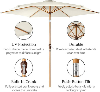 Best Choice Products 10ft Market Umbrella, Outdoor Sun Shade for Backyard, Deck, Poolside, Table w/Woodgrain Pattern, Easy Tilt & Crank - Ivory