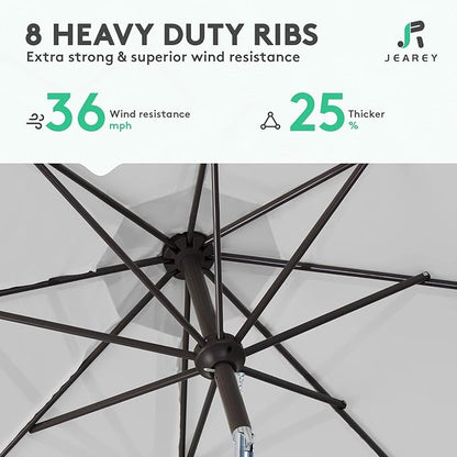 JEAREY 9FT Outdoor Patio Umbrella Outdoor Table Umbrella with Push Button Tilt and Crank, Market Umbrella 8 Sturdy Ribs UV Protection Waterproof for Garden, Deck, Backyard, Pool (Light Gray)