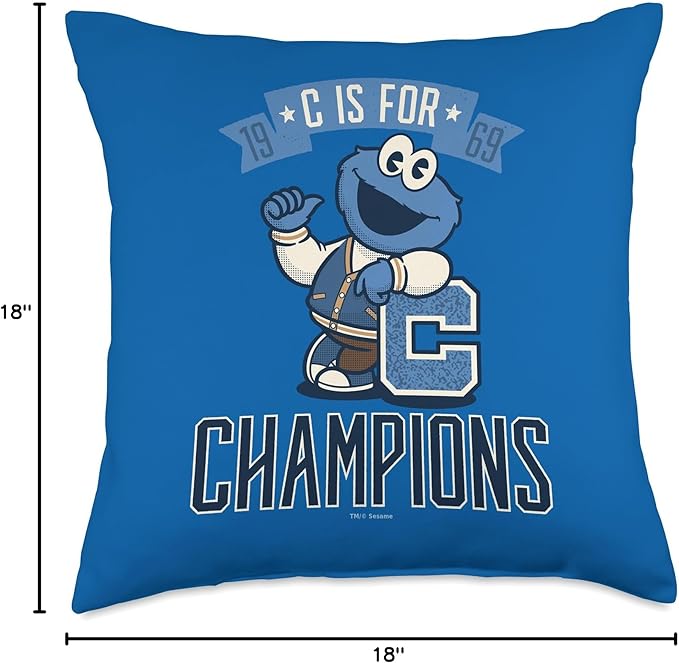 Sesame Street Cookie Monster C is for Champions Throw Pillow, 18x18, Multicolor