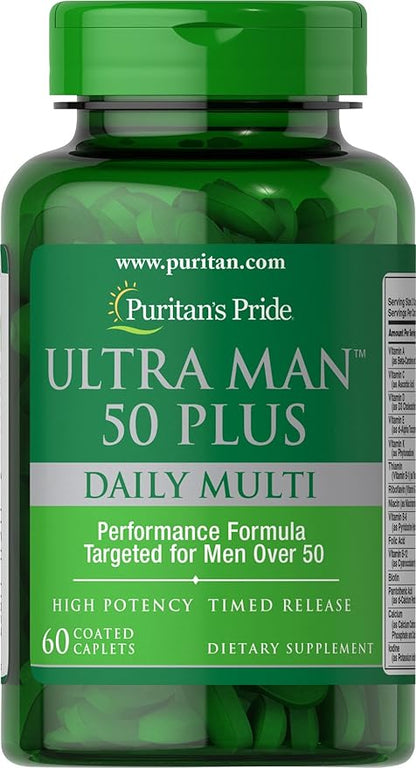 Puritan's Pride High Potency Ultra Man 50 Plus Coated Caplets, 60 Count