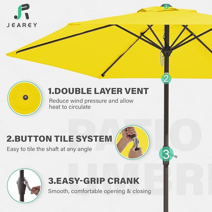 JEAREY 7.5FT Patio Umbrella Market Table Umbrella with 6 Sturdy Ribs, Push Button Tilt/Crank Outdoor Umbrella for Garden, Deck, Backyard, Pool and Beach,Yellow