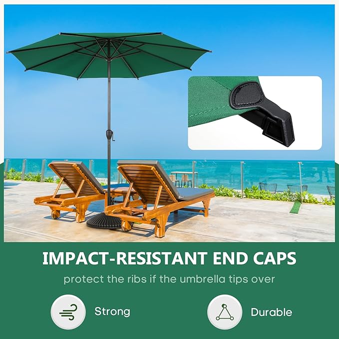 Abba Patio 9FT Lyon Outdoor Patio Umbrella Outdoor Table Umbrella with Push Button Tilt and Crank Market Umbrella 8 Sturdy Ribs UV Protection Waterproof for Garden Deck Backyard Pool Dark Green