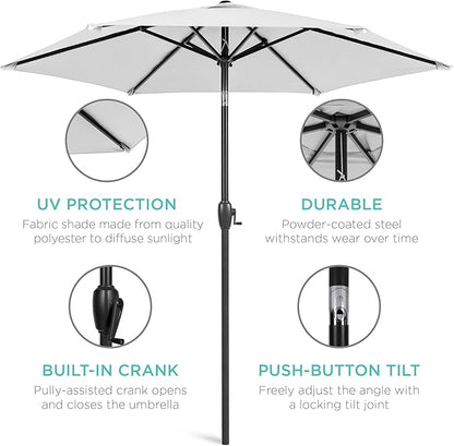 Best Choice Products 7.5ft Heavy-Duty Round Outdoor Market Table Patio Umbrella w/Steel Pole, Push Button Tilt, Easy Crank Lift - Fog Gray