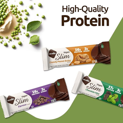 Nugo Slim Dark Chocolate Espresso, 16g Vegan Protein, 3g Sugar, 7g Fiber, Low Net Carb, Keto Friendly, Gluten Free, 24 Count