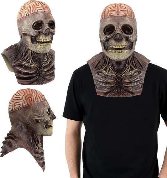 Skull Mask - Scary Full Head Skeleton Headgear - Realistic Halloween Cosplay Latex Horror Mask