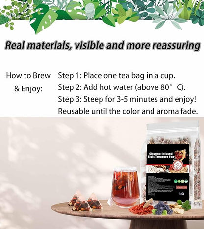 Raipult Kidney Tea Formula Ginseng Eight Treasure, 8 Precious Ingredients Ginseng-Infused Teas, Six Treasures Cleanse Detox Health Teabag for Women & Men (1)