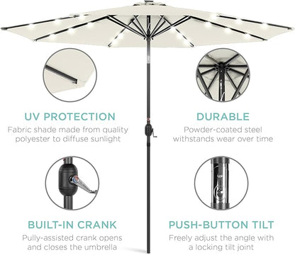 Best Choice Products 10ft Solar Polyester LED Lighted Patio Umbrella w/Tilt Adjustment and UV-Resistant Fabric - Ivory