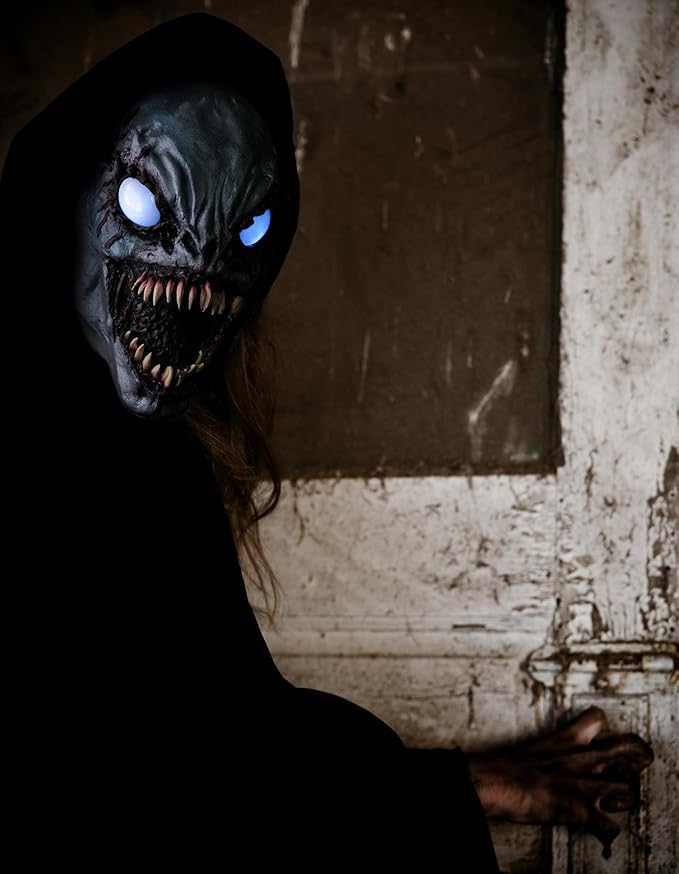 Monster Eyes Light Up Mask Halloween Scary Led Mask, Latex Creepiest Full Head Realistic Horror Zombie Ghost Devil Cosplay Costume Mask Party Props