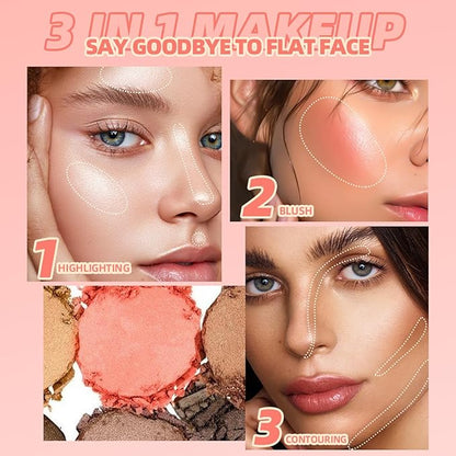 3 in 1 Contour Highlighter Blush Makeup Palette,