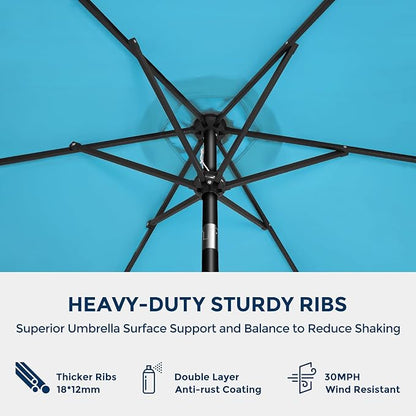 7.5ft Outdoor Patio Umbrella - Market Table Pool Deck Umbrella UPF50+ UV Protection with Push Button Tilt, Crank and 6 Sturdy Ribs (Light Blue, No base)