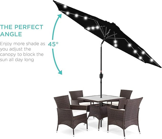 Best Choice Products 10ft Solar Polyester LED Lighted Patio Umbrella w/Tilt Adjustment and UV-Resistant Fabric - Black