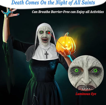 2024 Nun Scary Mask,Halloween Party Scary Full Head Costume Mask with cross necklace