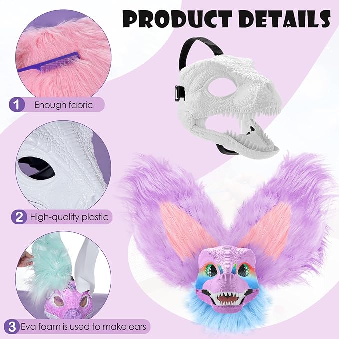13 Pcs DIY Dino Mask Kit Hard Plastic Dinosaur Mask Furry Therian Dino Costume Kit Animal Dinosaur Party Costume