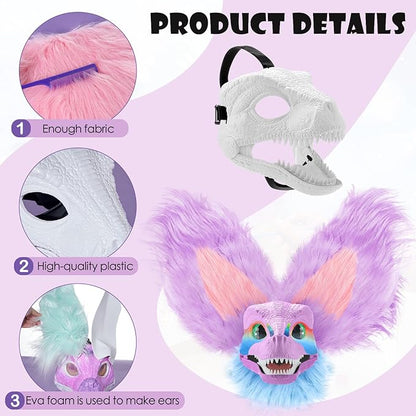 13 Pcs DIY Dino Mask Kit Hard Plastic Dinosaur Mask Furry Therian Dino Costume Kit Animal Dinosaur Party Costume