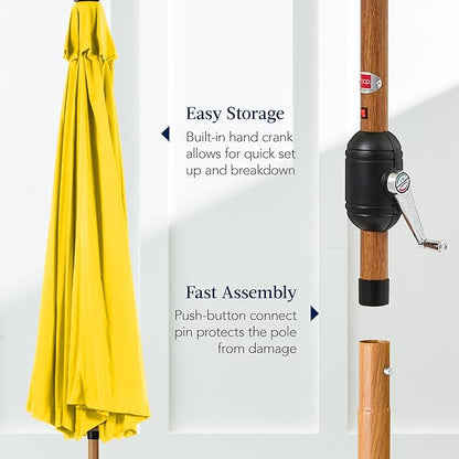 Best Choice Products 10ft Solar Market Patio Umbrella w/Woodgrain Pattern Pole, LED Lights, Tilt & Crank – Outdoor Sun Shade for Backyard Table, Deck, Poolside – Yellow
