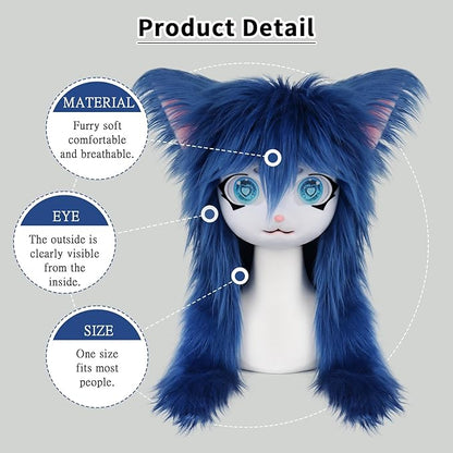 JUNBOON Furry Animal Headgear Beast Full Head Mask Headwear Doll Cosplay Costume Halloween Fursuit